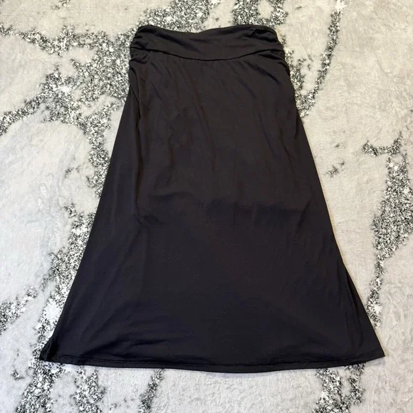 Kiyonna Skirt Womens Size 1/0X Black Ruched Ponte Knit Midi Stretch Lined - Picture 2 of 8